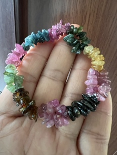 碧玺碎石手链手串五彩水晶不定型女友生日礼物DIY银饰品学生闺蜜