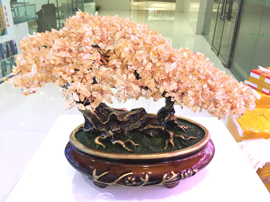 황수정 암호화 된 행운의 돈 나무 홈 거실 웨딩 룸 입구 열기 이동 선물 풍수 장식품