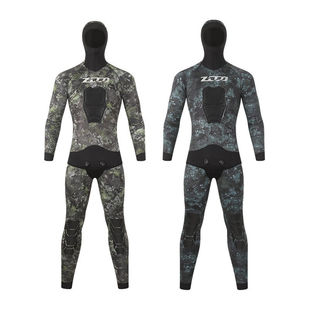 3.5mm专业猎鱼服进口CR光皮 自由潜水迷彩伪装保暖分体打鱼潜水服