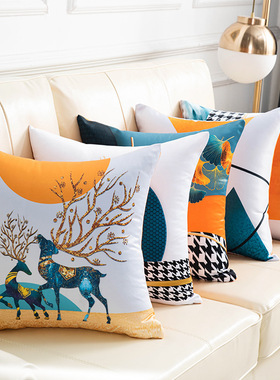 轻奢沙发抱枕客厅床头靠枕橙色靠垫套长方形护腰酒店靠背欧式跨境