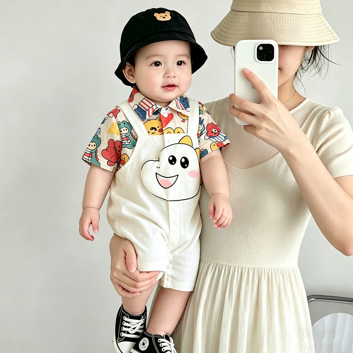 婴儿夏季卡通恐龙背带连体衣宝宝短袖衬衫爬服新生儿可爱外出哈衣