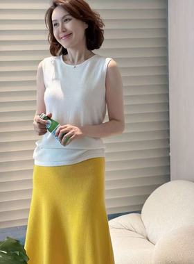 FAMINI  LP厚款元宝针羊绒半身裙轻熟简约风高腰A字半身裙女