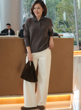 FAMINI秋冬白色加绒直筒牛仔裤休闲慵懒风显瘦直筒长裤减龄休闲裤