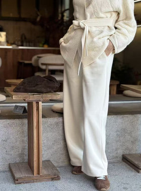 FAMINI秋冬羊毛阔腿裤女休闲慵懒风显瘦直筒长裤减龄休闲裤