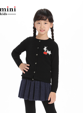 秋冬女童毛衣外套儿童羊绒针织开衫女宝宝中小童圣诞果黑色羊毛衫