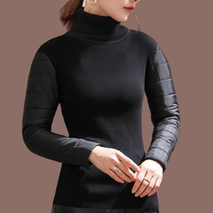 打底衫女冬季棉袖子加厚配马甲的针织衫内搭高领韩版新款黑色毛衣