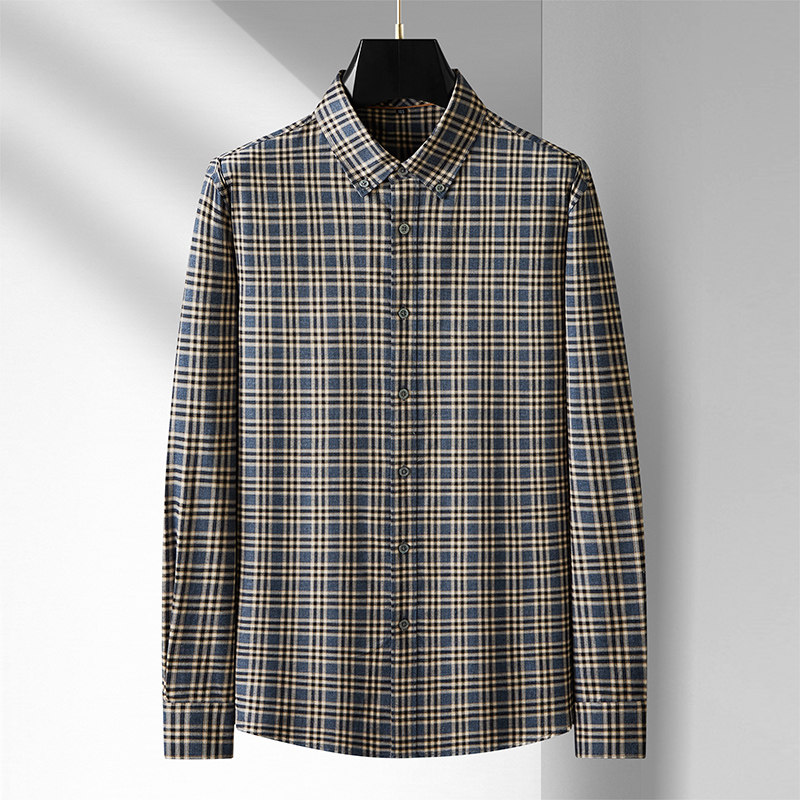 磨毛中老年人长辈加肥加大码长袖衬衫春秋季男士男装宽松格子衬衣