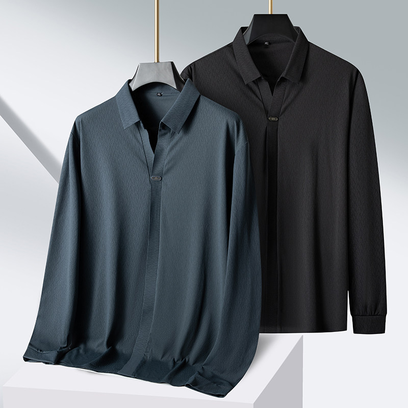 假衬衫领 中老年父亲加肥加大码长袖翻领T恤男士肥佬特大号上衣6x