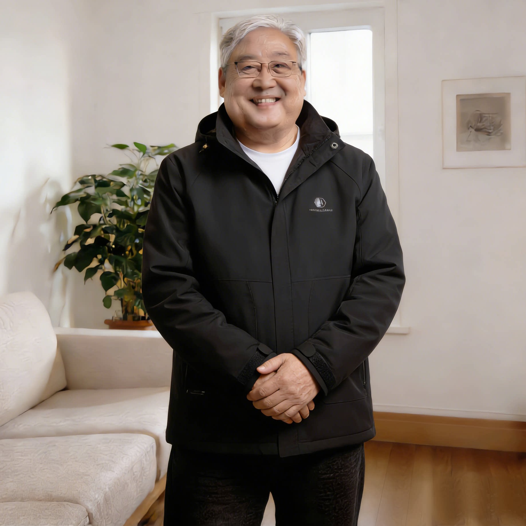 中老年男士爸爸春秋季加肥加大码外套男装胖子宽松号可脱帽子夹克