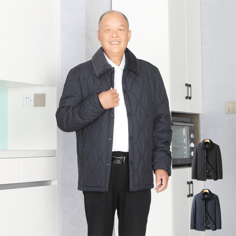 可脱毛领 中老年爸爸男装加肥加大码男士外套宽松加厚夹克棉衣8X