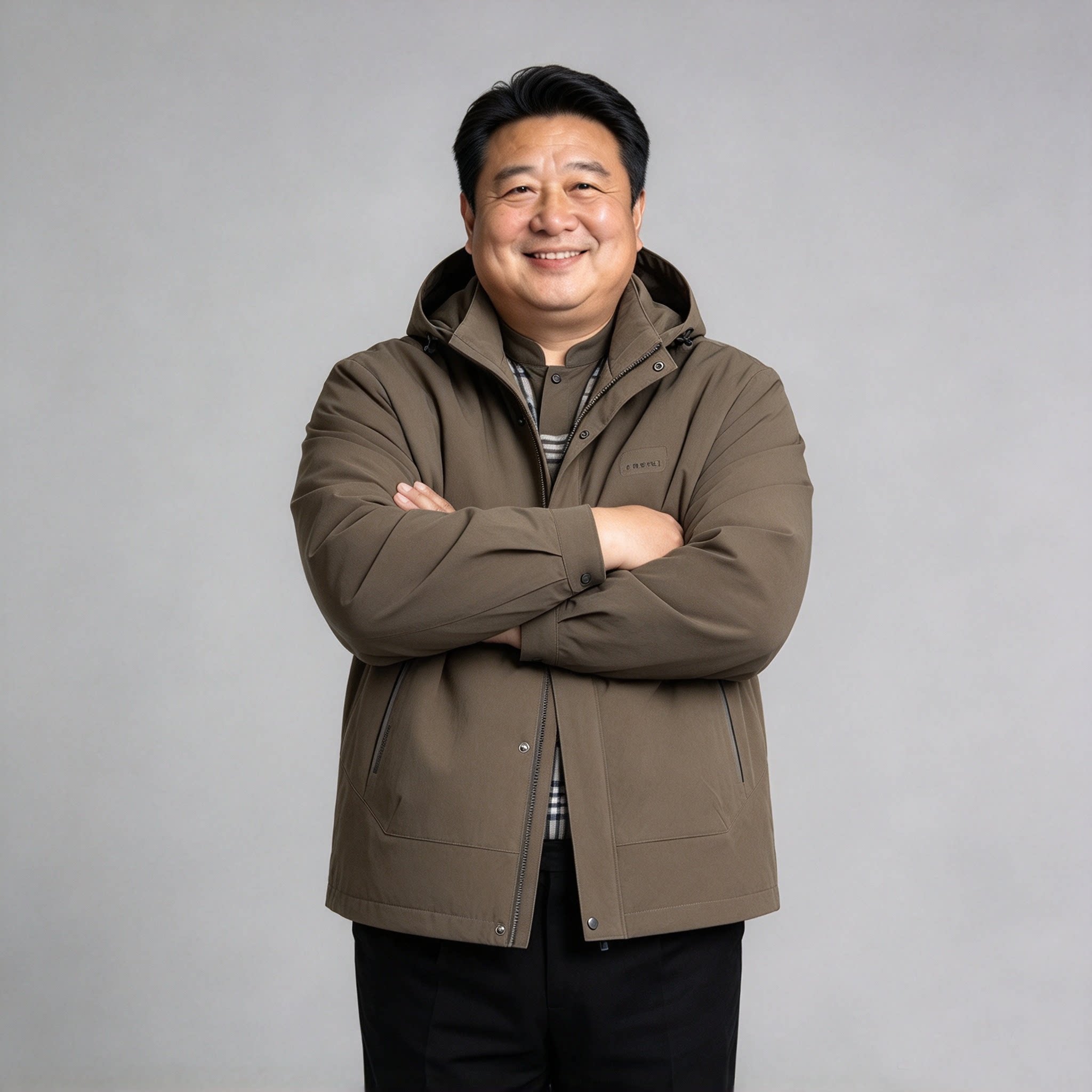 中老年人秋胖子爸爸加肥加大码扣子钮扣宽松夹克男士可脱帽子外套