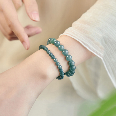 刘宇宁同款天然蓝水翡翠手链冰种圆珠散珠DIY女款男士明星盘串