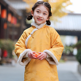 叙罗儿童旗袍长款冬季唐装女童新年战袍国风拜年服女孩过年服长袍