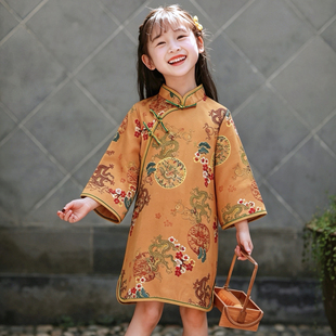 叙罗儿童旗袍春秋季女童中长款古风连衣裙女孩唐装改良民国风裙子