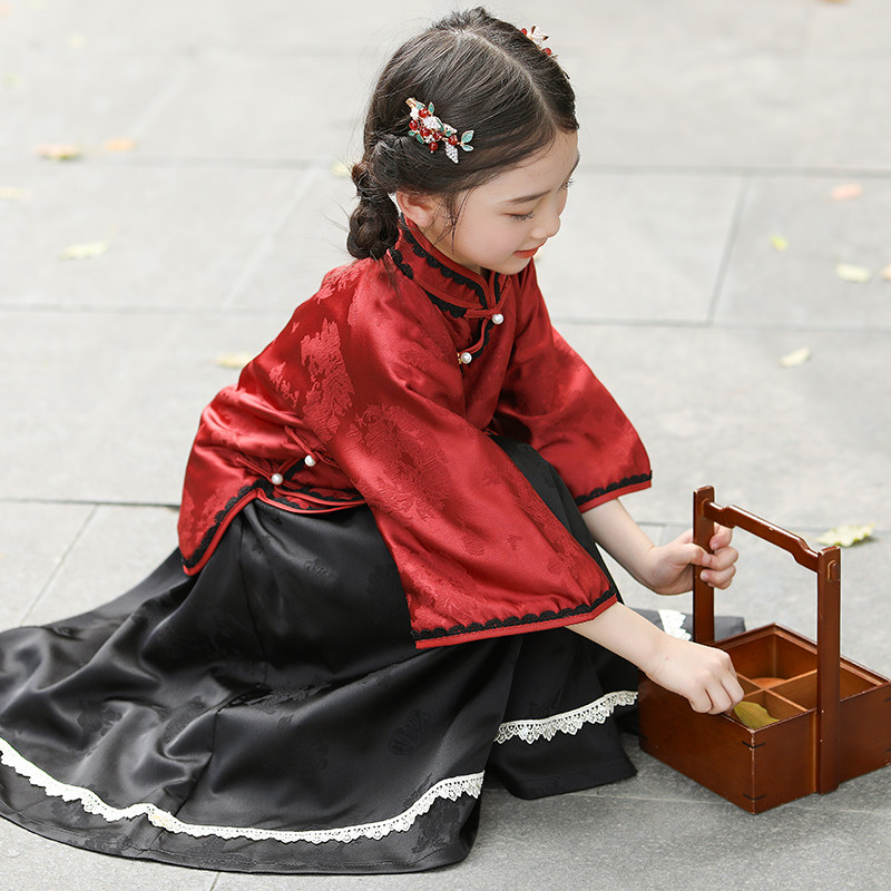 儿童汉服秋季女童民国风童装小众新中式套装女孩洋气古风唐装文艺