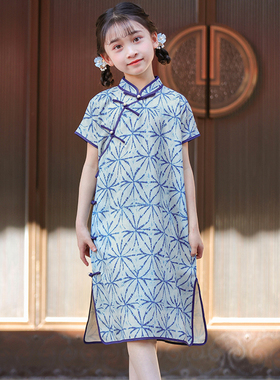 叙罗儿童旗袍改良款夏季女童新中式侧开襟连衣裙女孩民国风旗袍裙