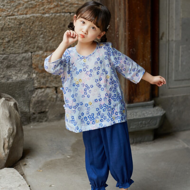 儿童汉服套装女童薄款古风两件套田园风童装民国女孩中式小衫茶服