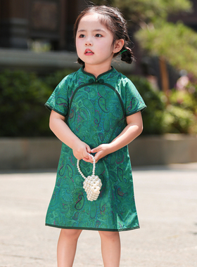 叙罗女童旗袍夏季 2026 新款儿童新中式改良连衣裙宝宝国风绿色