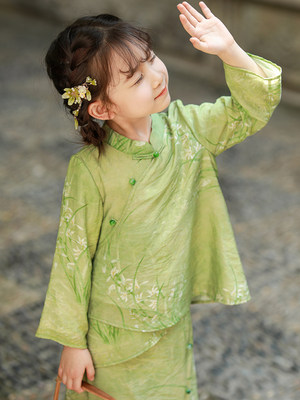 儿童汉服2024秋季新款中国风古装套装女童民国风唐装洋气两件套裙