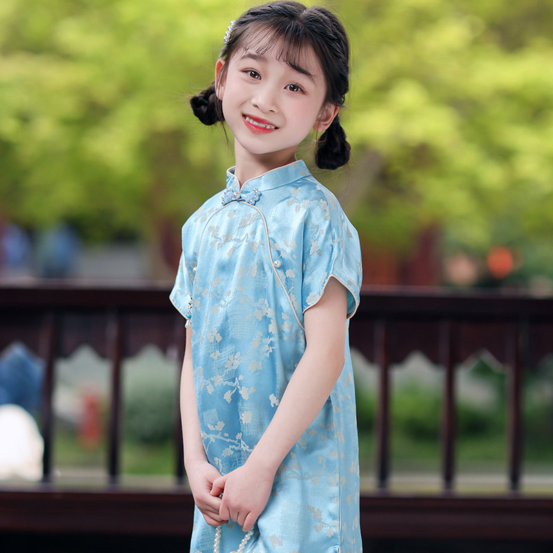 叙罗儿童旗袍夏季短袖气质国风连衣裙女童小旗袍汉服女孩子新中式
