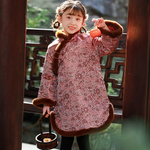 叙罗儿童旗袍2025冬款棉服女童拜年服洋气新中式旗袍裙子女孩汉服