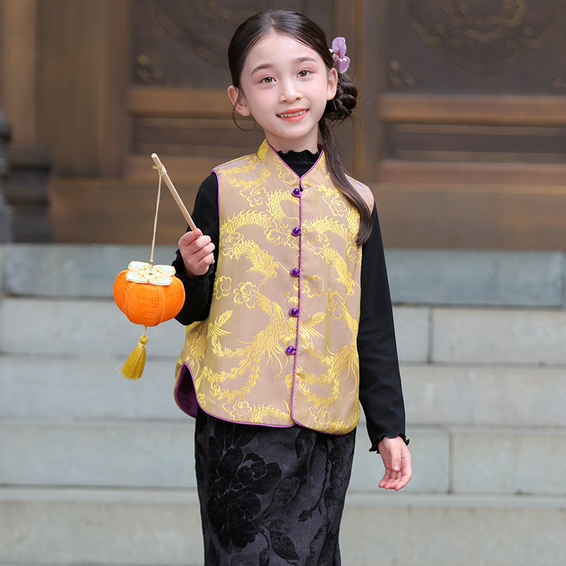 叙罗亲子男女童中国风背心气质改良童装儿童秋季新中式双面穿马甲,童装/婴儿装/亲子装,唐装,淘宝优惠券,粉丝福利购,淘宝优惠卷