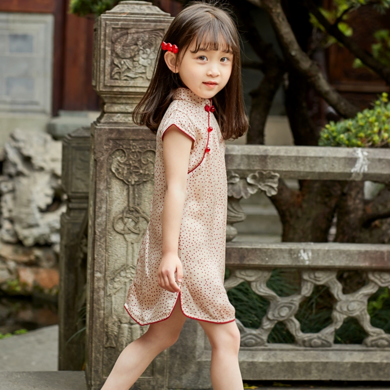 叙罗儿童旗袍夏款点点连衣裙