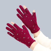 加绒手套冬季 保暖韩版 女拉绒漏两指工作弹力防寒骑车开车跳舞手套