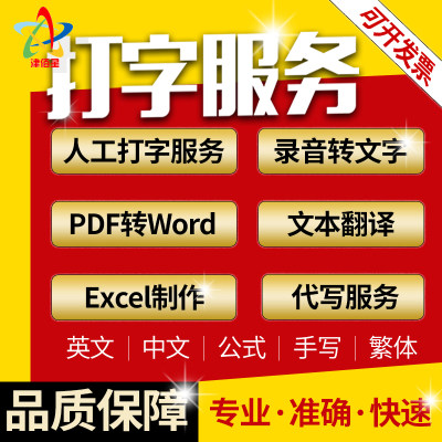 打字服务文字录入excel表格制作录音视频转文字PDF图片转Word排版