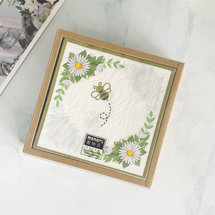 精品2层60张礼盒装 彩色印花餐巾纸小清新蜜蜂方巾田园风韵纸巾