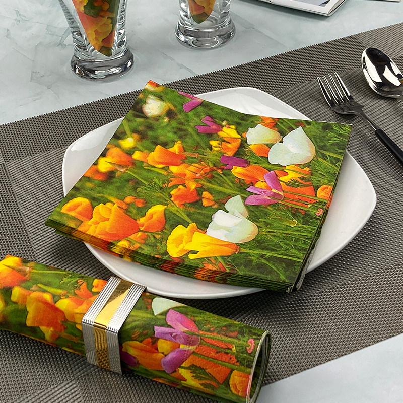 7折促销原生木桨2层20张彩色印花餐巾纸影像郁金香家用餐桌方巾