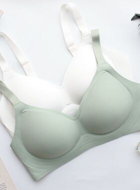无钢圈文胸女士春夏透气凉爽光面无痕文胸白色绿色后背扣薄杯胸罩