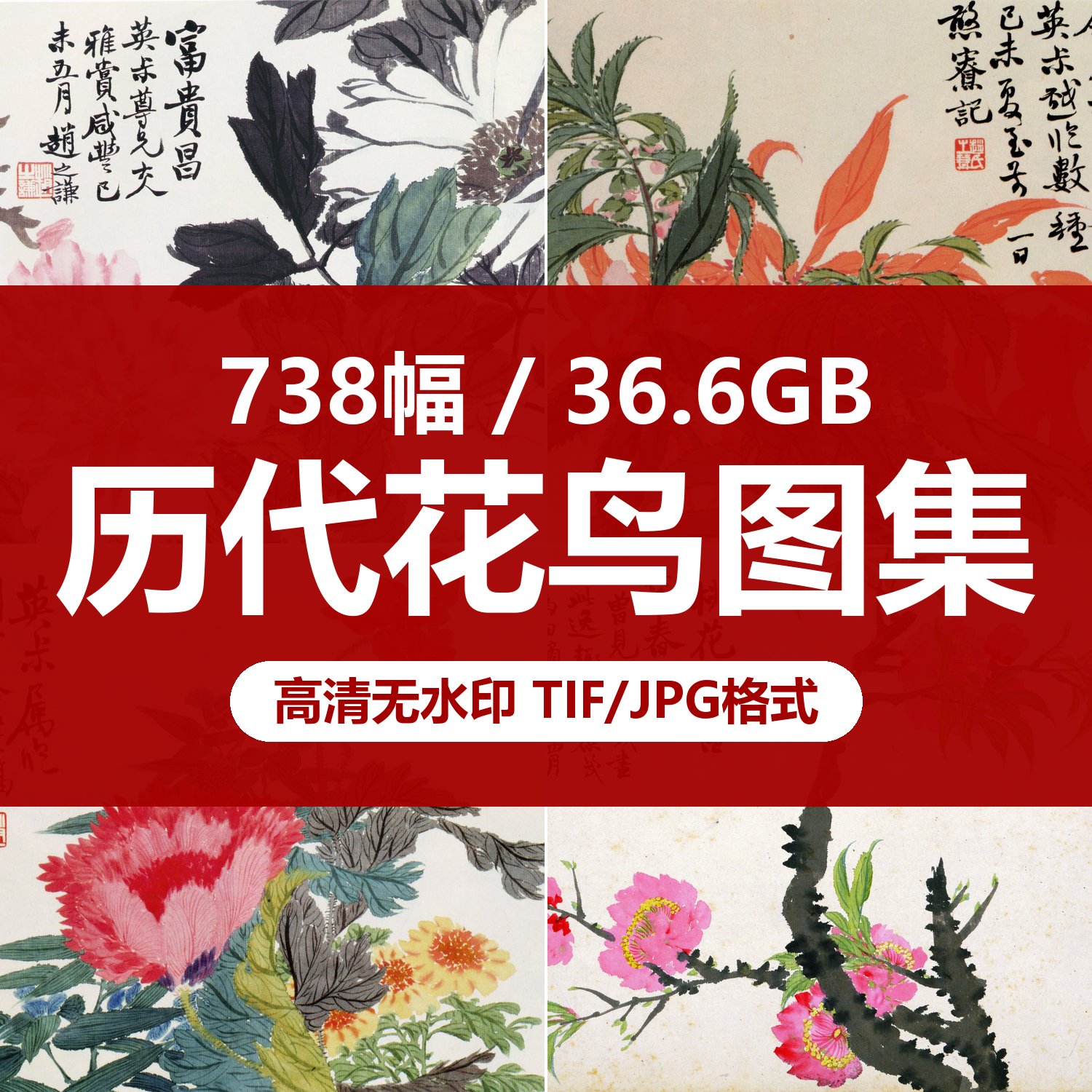 历代国画花鸟画高清电子图片水墨写意工笔画古画合集临摹绘画素材