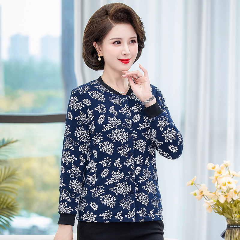 长袖纽扣桑蚕丝棉袄加厚保暖棉服