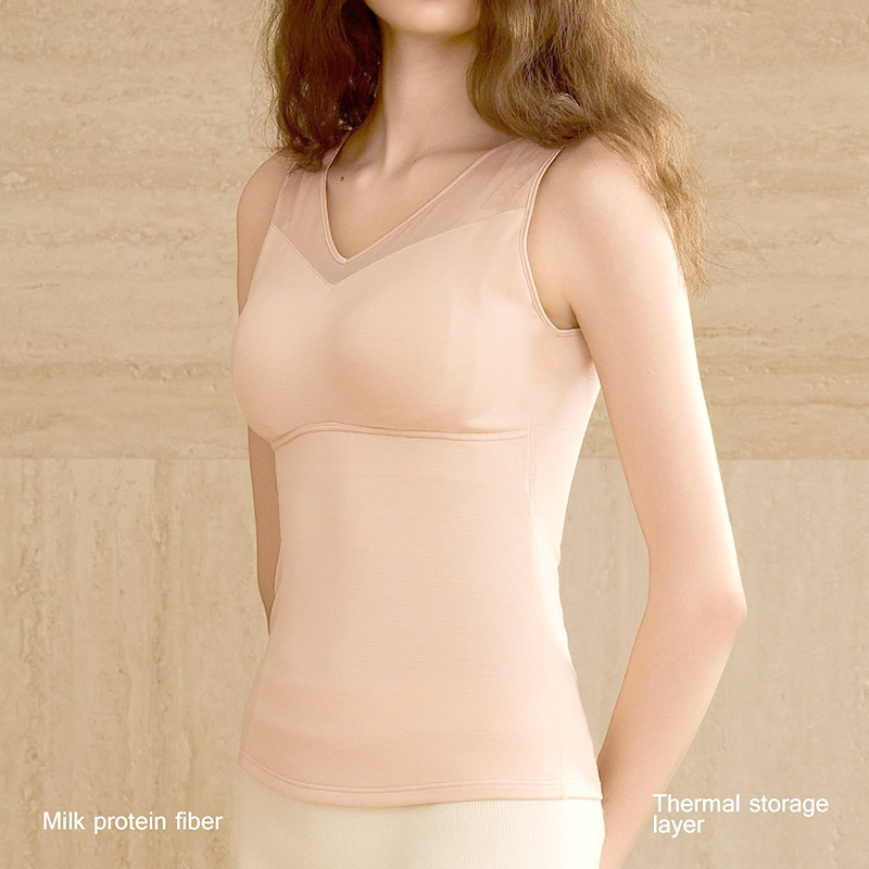 菲卡诗秋冬保暖背心女带胸垫一体聚拢塑身单层磨毛自发热打底5312
