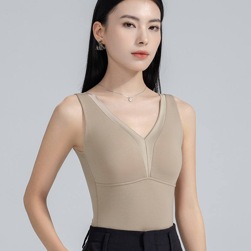 茜丝柔秋冬保暖背心女带胸垫塑身托胸单面磨毛发热紧身打底25820