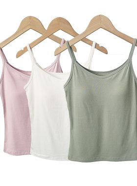 莫代尔l螺纹纯棉带胸垫吊带女士夏季薄款内搭打底免文胸背心外穿