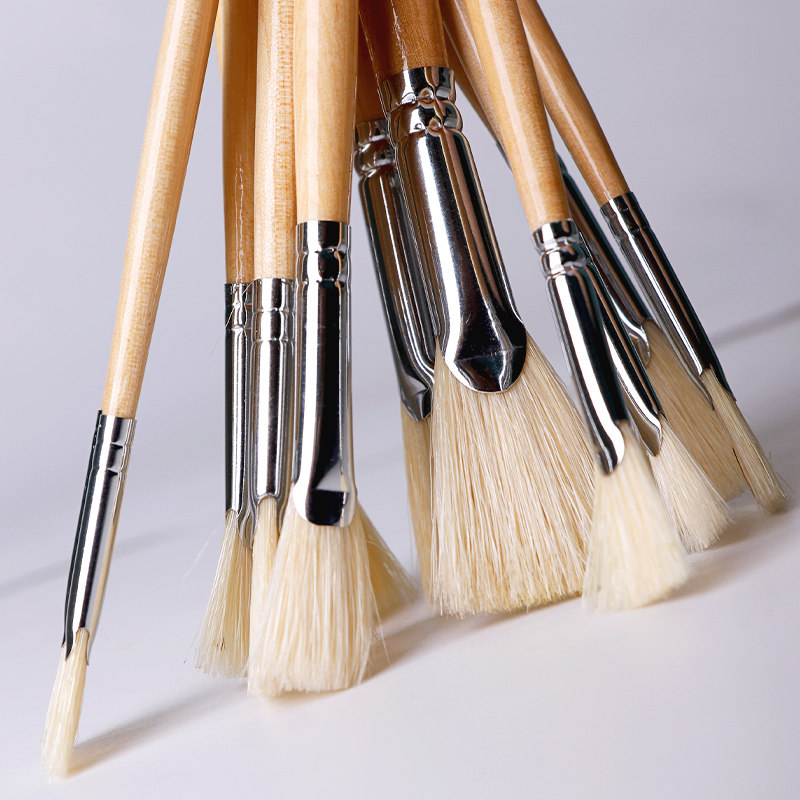 唯美美术猪鬃毛扇形笔528原木杆鱼尾扇汇优美画笔水粉考试用颜料