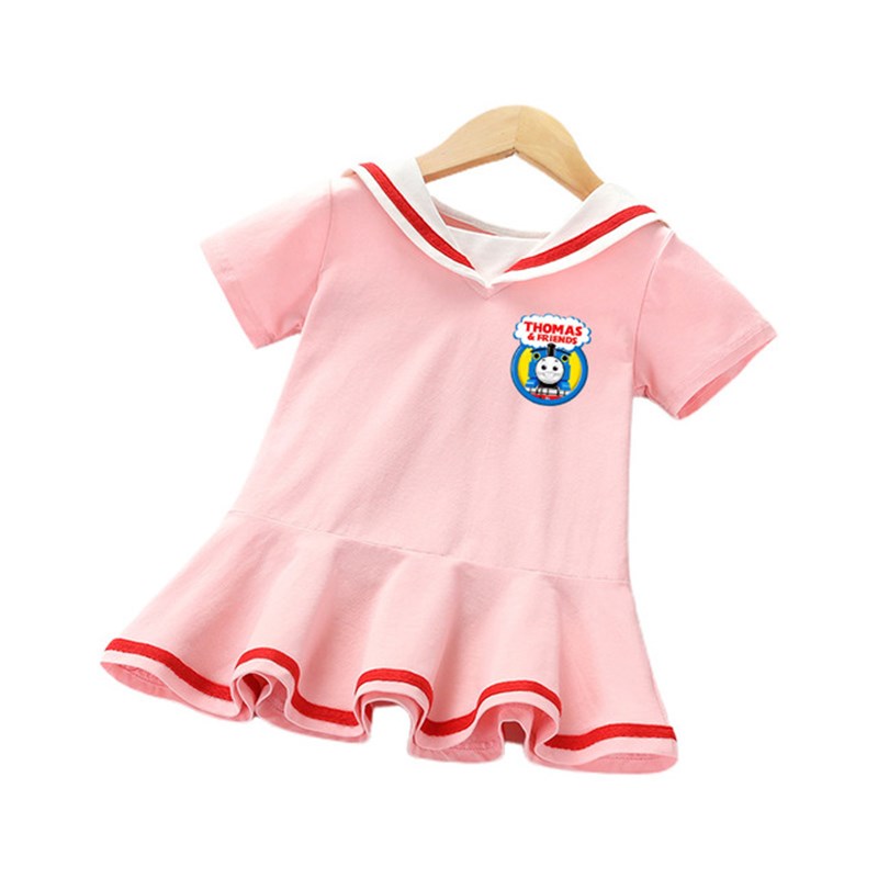 纯棉夏季新款托马斯女童公主连衣裙宝宝洋气短袖学院风裙子中小童