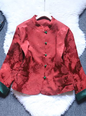 提花红色中式唐装上衣女2026春装新贵气高级年轻妈妈外套婚宴礼服