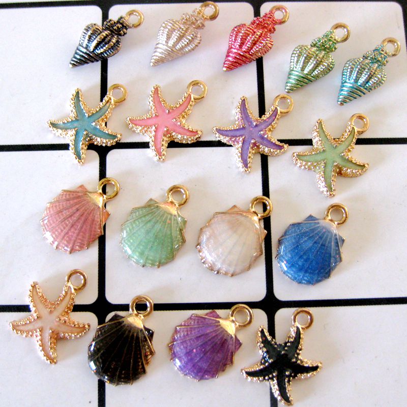 diy手工材料手工制作饰品海螺海星贝壳合金滴油吊坠饰品耳环耳饰