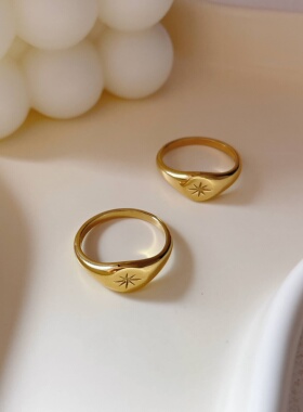 7 rings  ins法式风格复古六芒星小花雏菊钛钢戒指个性尾戒