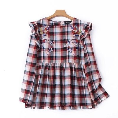 长袖宽松格子衬衫洋气减龄时尚女