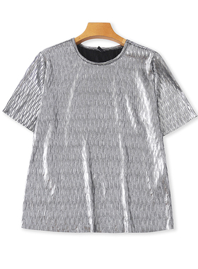 外贸圆领亮面短袖T恤衫 夏季新款宽松休闲女套头衫打底上衣 06273