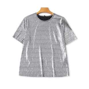 T恤衫 打底上衣 夏季 宽松休闲女套头衫 06273 新款 外贸圆领亮面短袖