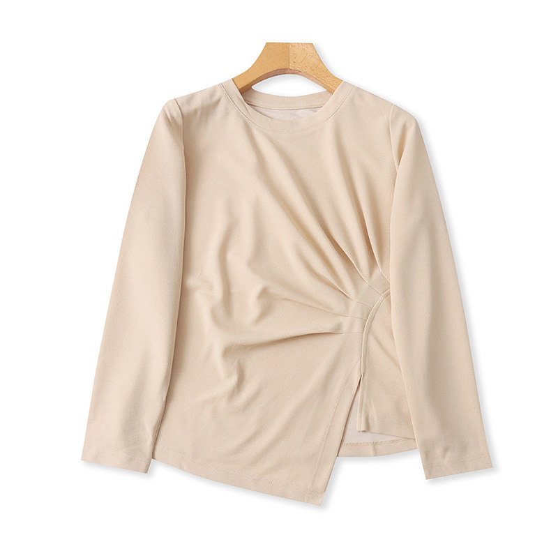 外贸圆领收褶T恤衫 春秋新款长袖时尚打底衫 女显瘦套头上衣17353,女装/女士精品,T恤,淘宝优惠券,粉丝福利购,淘宝优惠卷