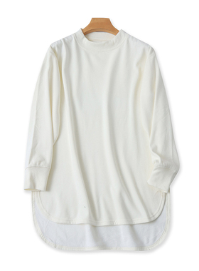 日单圆领加绒卫衣 春秋新款中长宽错层宽松打底衫女长袖上衣20072