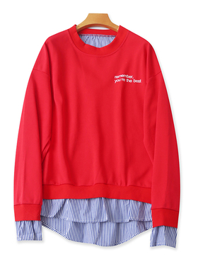 外贸圆领假两件卫衣 春秋新款长袖宽松休闲女套头打底衫上衣21082