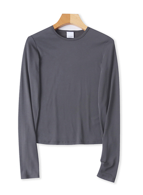 外贸圆领长袖T恤衫 春秋新款修身弹力打底衫 女套头显瘦上衣25063