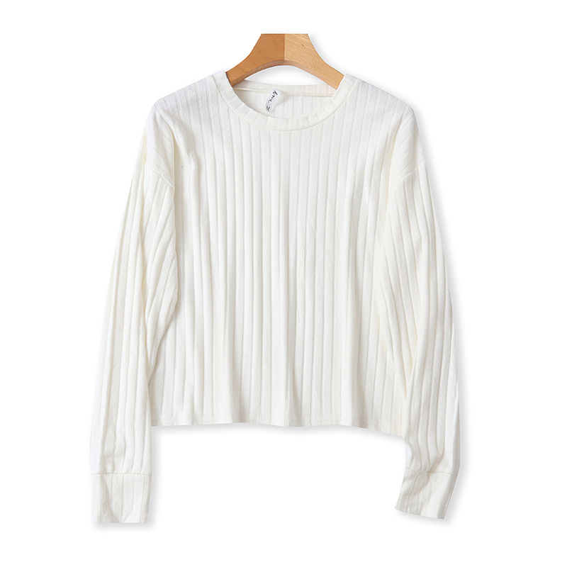 外贸圆领暗条纹T恤衫春秋新款